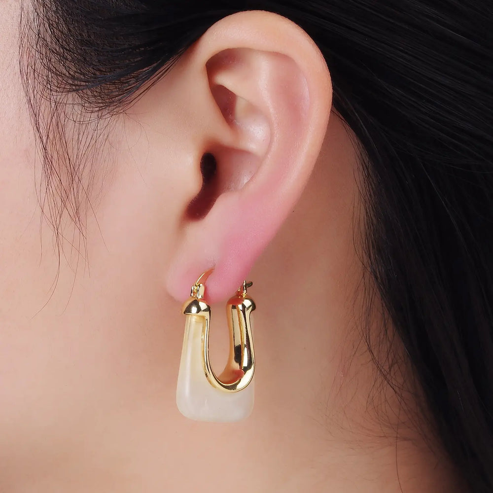 Geometric U-Shape Resin Hoop Earrings | High Quality Fashion Jewelry
