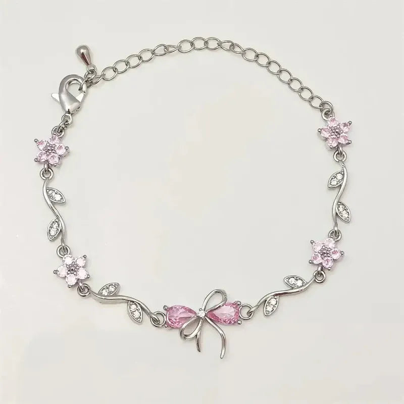 Coquette Core Aesthetic Bow & Leaf Bracelet Combo - Anti-Tarnish Gold-Plated & Silver Finish (Set of 2)