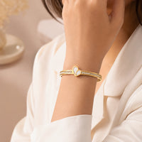 Anti-Tarnish Gold Plated Heart Bangle Bracelet with Crystals