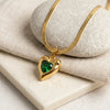 Emerald Green Heart Pendant Necklace - Anti Tarnish Gold Plated Snake Chain
