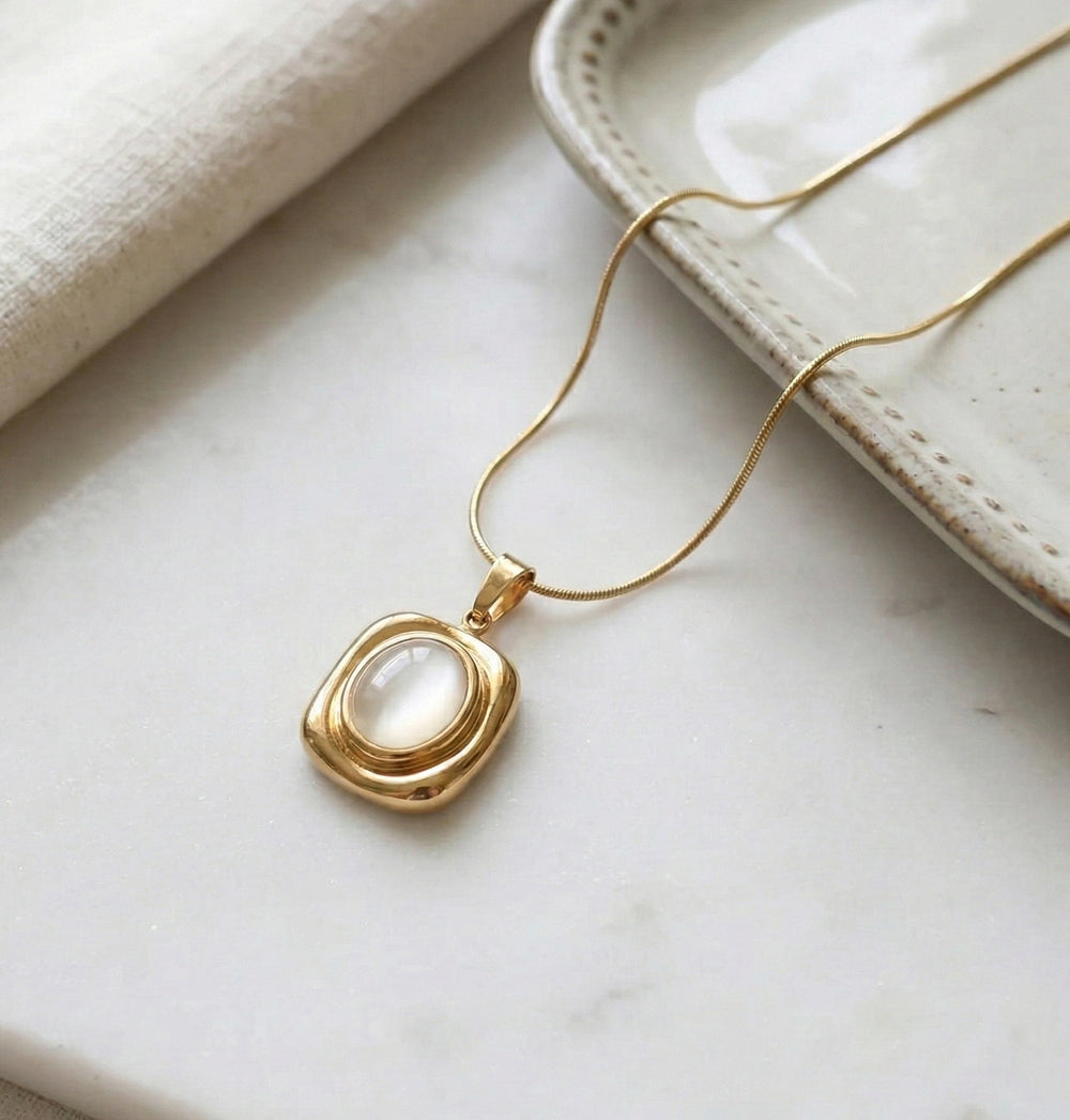 Minimalist White Stone Pendant Necklace | Anti-Tarnish Gold Plated