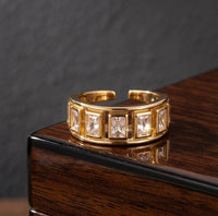 Baguette Crystal Adjustable Gold Ring for Women | Premium Fashion Jewelry