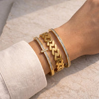 3-Piece 'Old Money' Bracelet Stack - Anti-Tarnish Gold-Plated Geometric Chain & Crystal Bangles Combo