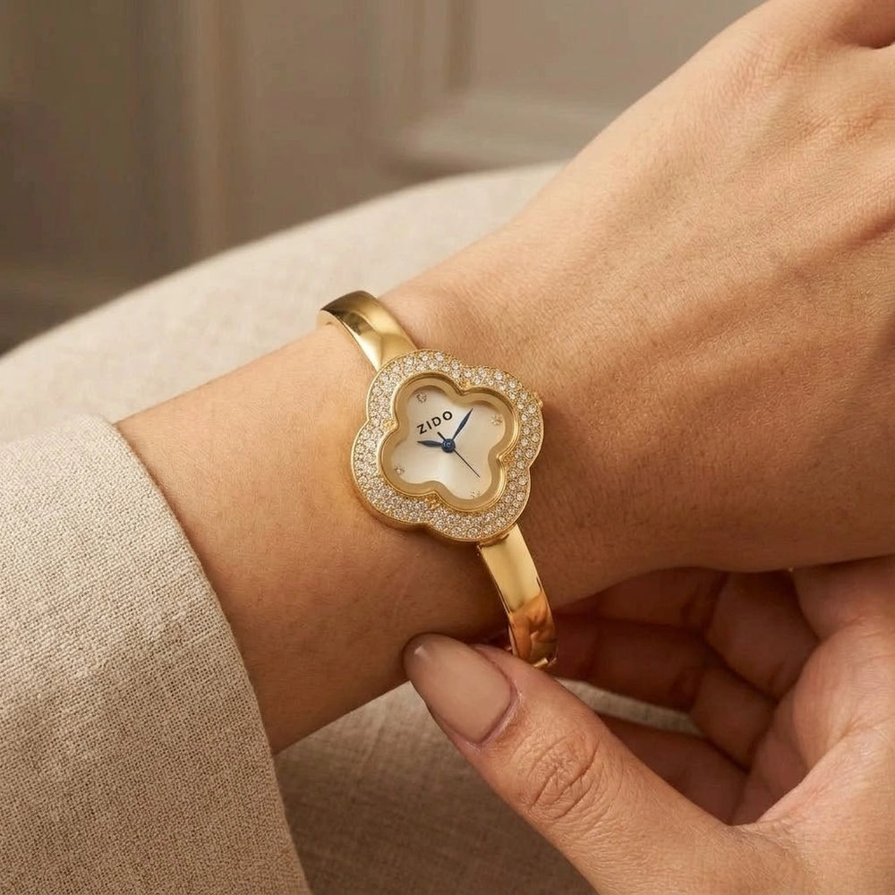 Elegant Clover Anti-Tarnish Gold Plated Designer Watch for Women