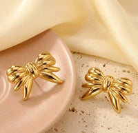 Gold Bow Stud Earrings - High Quality Vintage Fashion Jewelry