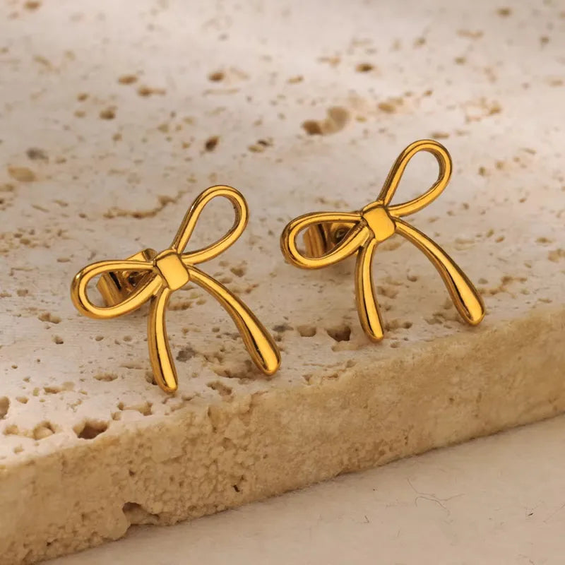 Bow Stud Earrings – Anti-Tarnish Ribbon Design (Korean Style)