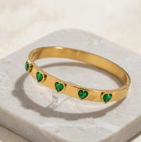 Emerald Heart & Minimalist Nail Bangle Stack - Anti-Tarnish Gold Plated