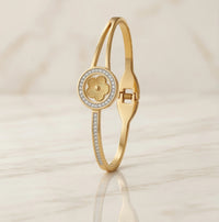 Floral Motif Crystal Gold Cuff Bracelet - Premium Designer Wristwear