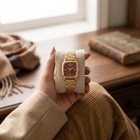 Classic Vintage Burgundy Dial Gold Plated Watch | Anti-Tarnish