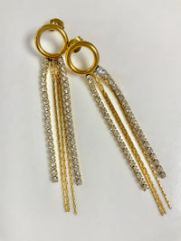 Anti-Tarnish Gold Plated Crystal Fringe Drop Earrings | Waterproof Stainless Steel Party Wear Jewellery