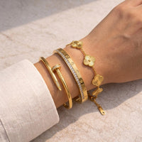 Golden Hour Trio: Aesthetic Clover, Love & Nail Stacking Bracelet Set (3-Pack)
