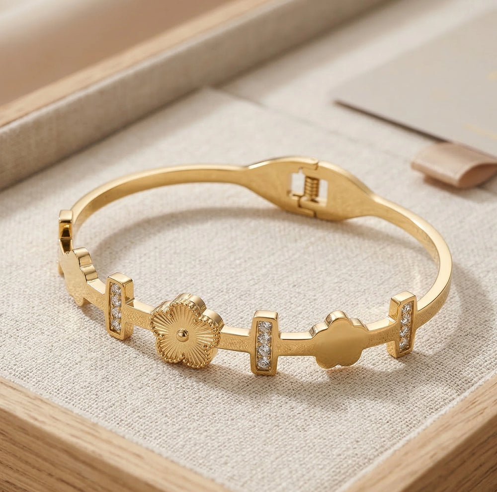 Premium Gold Plated Floral Clover Bracelet for Women