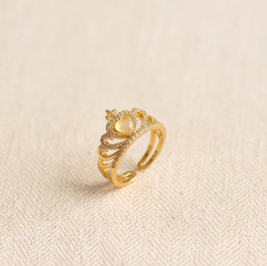 Gold Crown Princess Ring | Adjustable Heart Tiara Fashion Ring