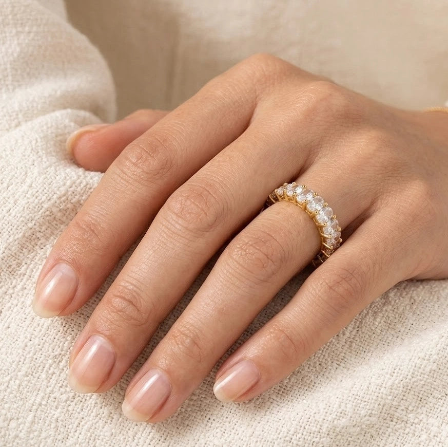 Gold Crystal Eternity Fashion Ring - High Quality Statement Band for Women
