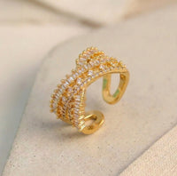 Gold Crystal Statement Open Ring - Premium Adjustable Fashion Jewelry
