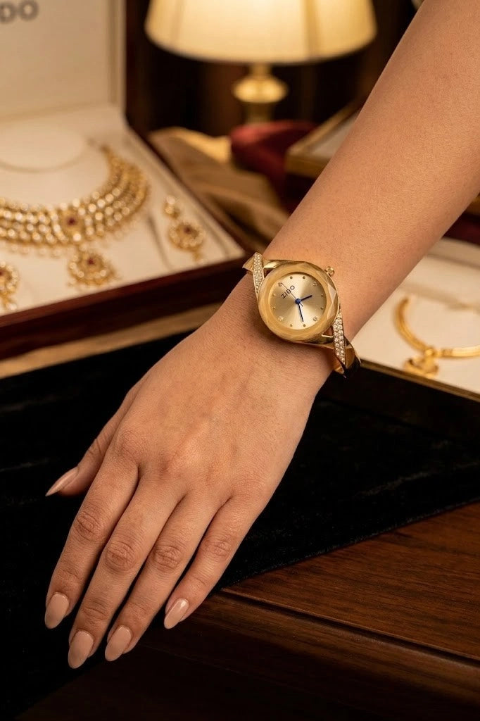 Elegant Gold Plated Crystal Watch for Women | Anti-Tarnish