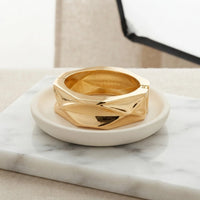 Gold Faceted Geometric Bangle Bracelet | Chunky Statement Gold Cuff