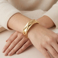 Gold Faceted Geometric Bangle Bracelet | Chunky Statement Gold Cuff