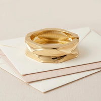 Gold Faceted Geometric Bangle Bracelet | Chunky Statement Gold Cuff