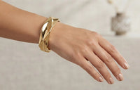 Gold Faceted Geometric Bangle Bracelet | Chunky Statement Gold Cuff