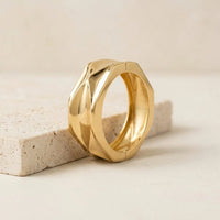 Gold Faceted Geometric Bangle Bracelet | Chunky Statement Gold Cuff