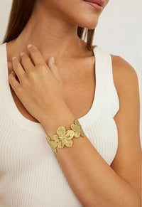 Vintage Floral Cuff Bracelet – Anti-Tarnish Gold Plated Open Bangle Statement Jewelry