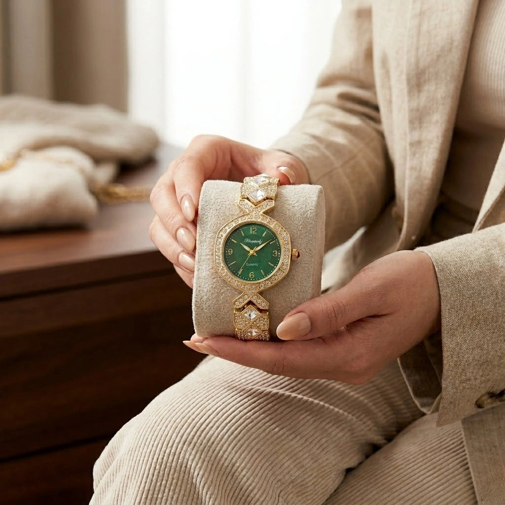 Emerald Aura Crystal Watch - Anti-Tarnish Gold Plated