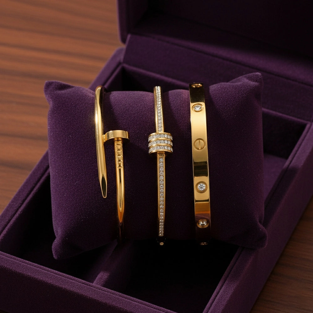 The "It Girl" Gold Bangle Stack | 3-Piece Anti-Tarnish Bracelet Set