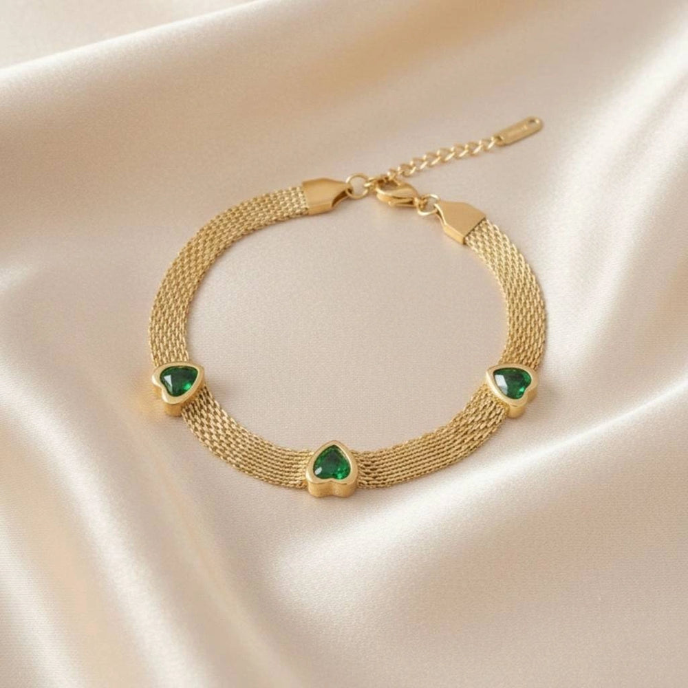 green-heart-mesh-bracelet-anti-tarnish-gold-plated