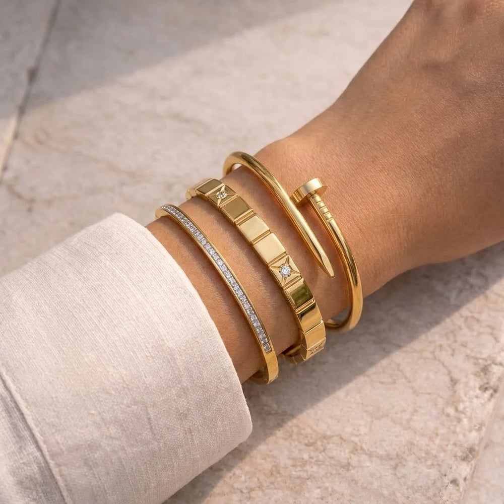 Old Money 3-Piece Gold Plated Bangle Stack - Anti-Tarnish