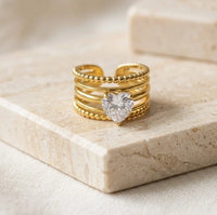 Layered Heart Shape CZ Ring | Anti-Tarnish Gold Plated