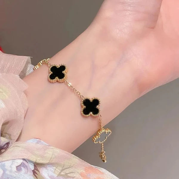 3-Piece Anti-Tarnish Gold Plated Bracelet Stack | Black Clover, Nail Bangle & Tennis Bracelet