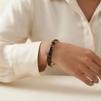 Black Enamel Gold Floral Bangle | Vintage Hinged Bracelet