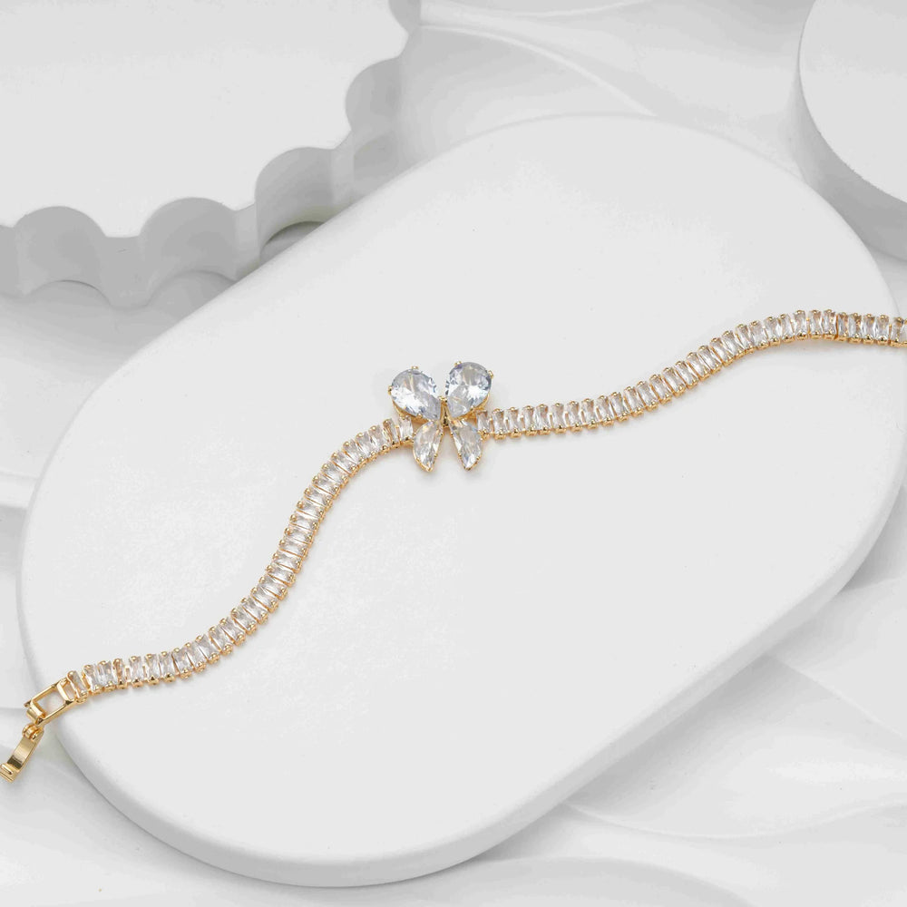 Anti-Tarnish Gold Plated Baguette CZ Floral Bracelet for Women