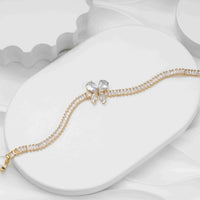Anti-Tarnish Gold Plated Baguette CZ Floral Bracelet for Women