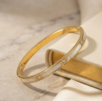 Mother of Pearl Inlay Bangle - Anti-Tarnish Gold Plated Bracelet for Women