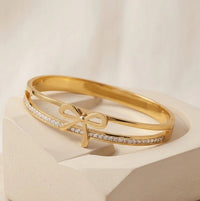 Bow Design Gold Plated Bracelet - Anti Tarnish Double Layer Bangle