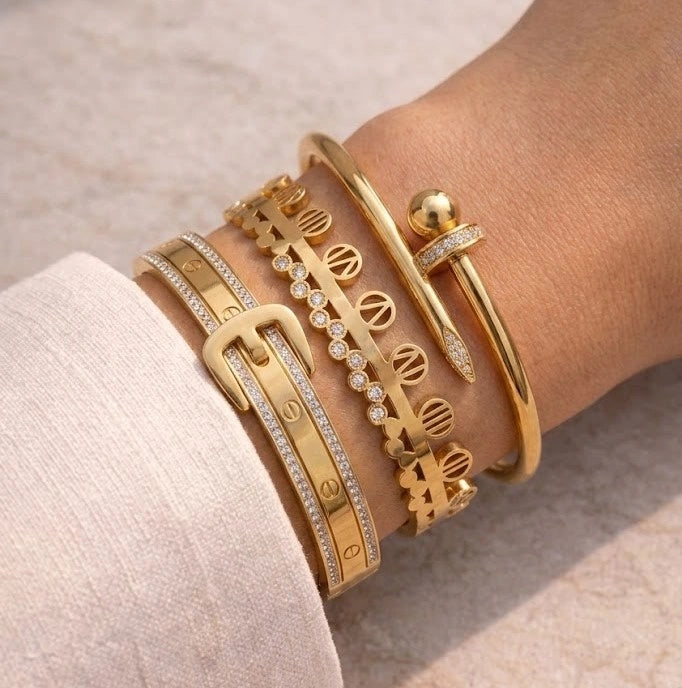Gold Plated Luxury Aesthetic Bracelet Stack - 3 Piece Combo
