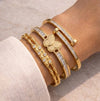 Gold Plated Butterfly & Bamboo Stacking Bracelet Set - 3 Piece Combo