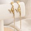 Butterfly Rhinestone Long Dangle Earrings - Anti Tarnish Gold Plated