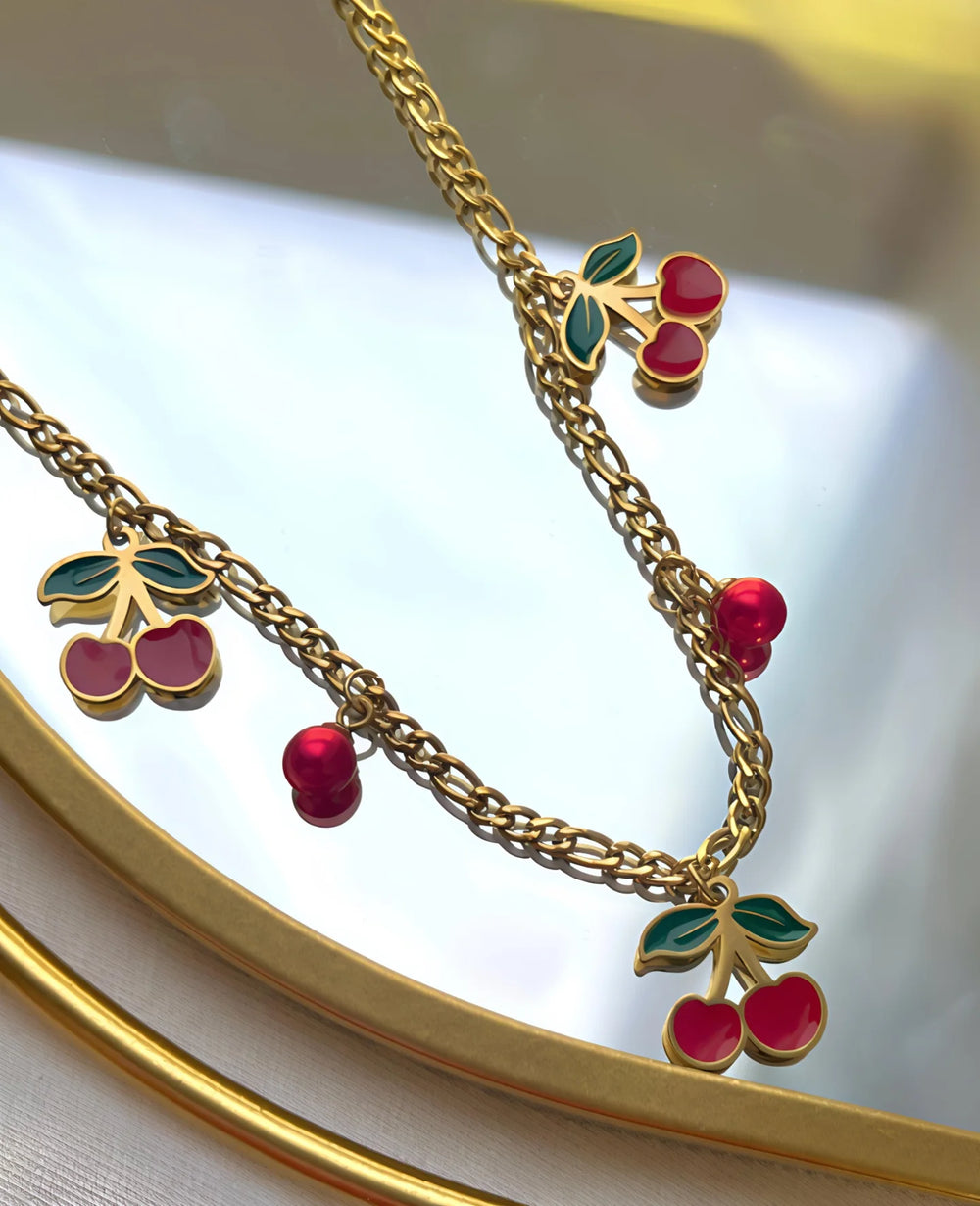Korean Cherry Charm Bracelet | Anti-Tarnish Gold Plated