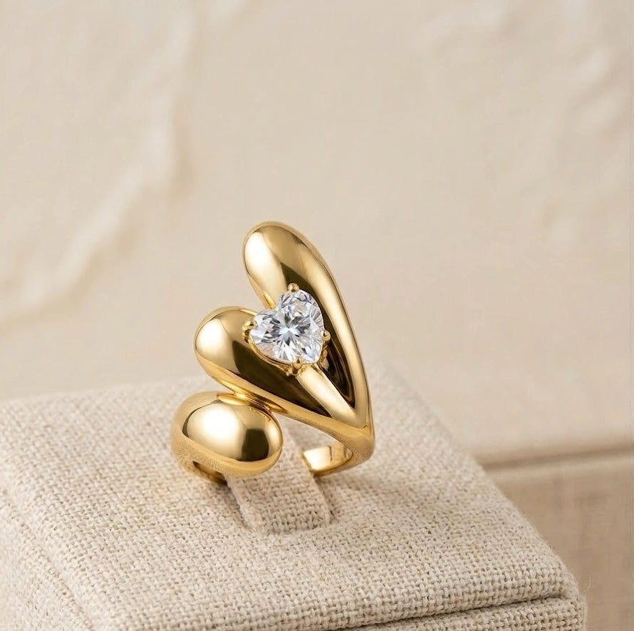 Korean Chunky Heart Statement Ring - Anti Tarnish Gold Plated