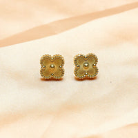 Anti-Tarnish Textured Clover Stud Earrings - Gold Plated Daily Wear