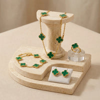 Emerald Green Clover Jewelry Set | Anti-Tarnish Gold-Plated