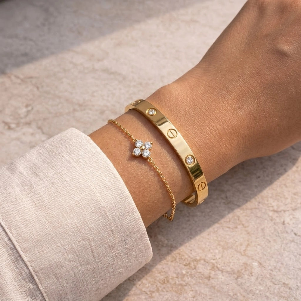 Clover & Classic Screw Motif Bracelet Stack | Anti-Tarnish Gold Plated