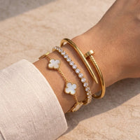 Gold-Plated Clover, Tennis & Nail Bracelet Stack (3-Piece Set)
