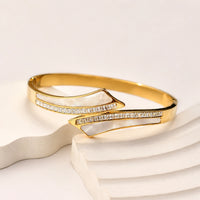 Anti-Tarnish Gold-Plated Bypass Bracelet with White Inlay & CZ Crystals