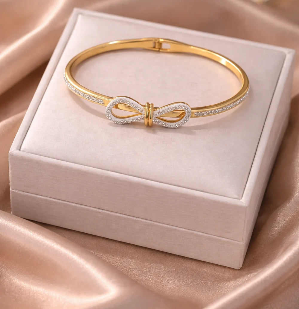 Crystal Bow Knot Bracelet - Anti-Tarnish Gold Plated Bangle for Women