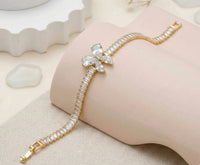 Anti-Tarnish Gold Plated Baguette CZ Floral Bracelet for Women