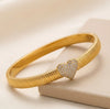 Gold Plated CZ Heart Bangle | Anti Tarnish Korean Style Bracelet
